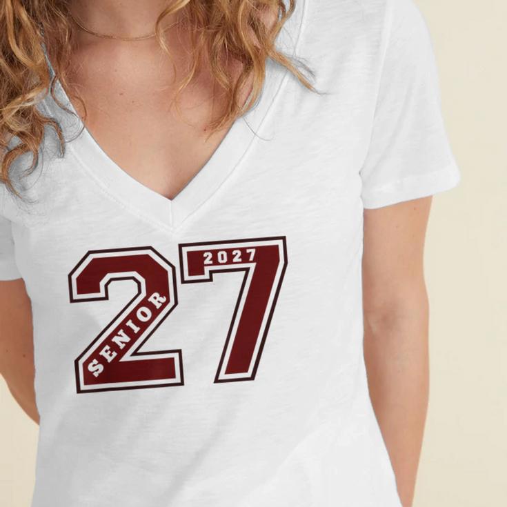 Senior 2027 Maroon Senior Class Of 27 Jersey Graduation Women's Jersey Short Sleeve Deep V-Neck Tshirt