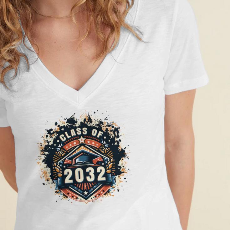 Senior 2032 Class Of 2032 Seniors Graduation 2032 Senior 32 Women's Jersey Short Sleeve Deep V-Neck Tshirt