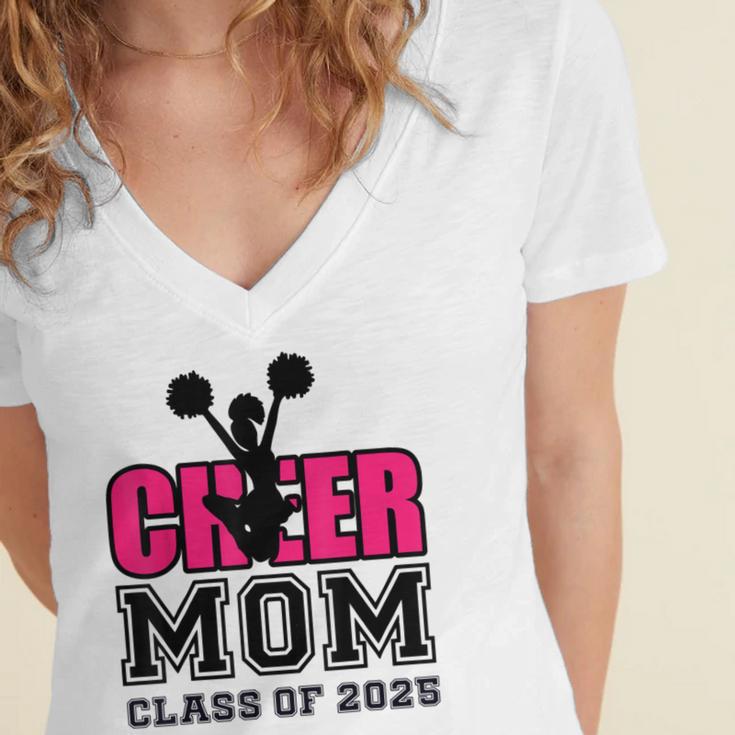 Senior Cheerleader Mom Cheer Class Of 2025 Graduation Women Women's Jersey Short Sleeve Deep V-Neck Tshirt