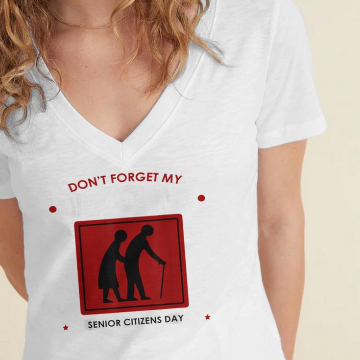 SENIOR CITIZENS DAY Don't Forget My DISCOUNT Graduation Day Women's Jersey Short Sleeve Deep V-Neck Tshirt