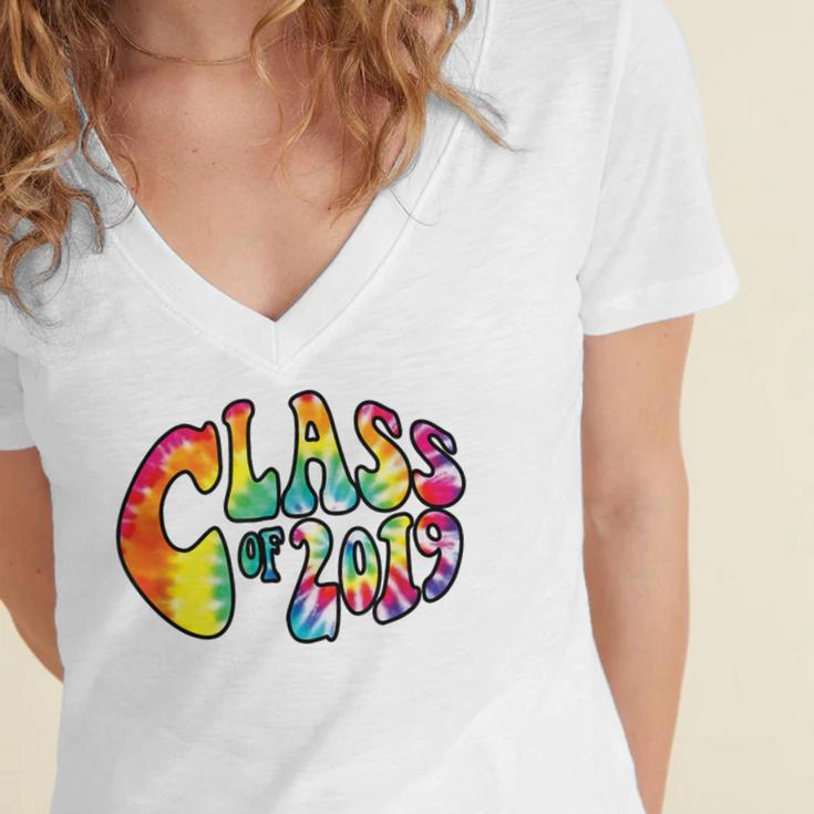 Senior Class Of 2019 Boho Tie Dye Graduation Women's Jersey Short Sleeve Deep V-Neck Tshirt