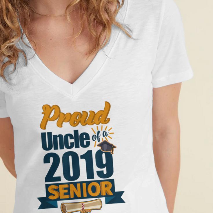 Senior Class Of 2019 Tshirt Graduation School Students Uncle Women's Jersey Short Sleeve Deep V-Neck Tshirt