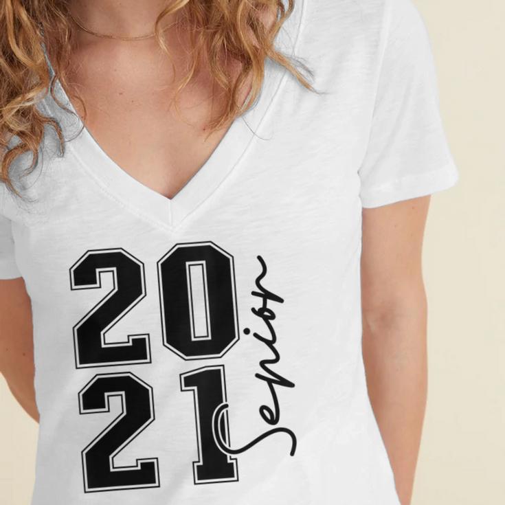 Senior Class Of 2021 Graduation High School College Women's Jersey Short Sleeve Deep V-Neck Tshirt