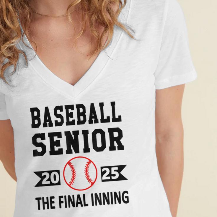 Senior Class Of 2025 Baseball Senior Night Graduation Party Women's Jersey Short Sleeve Deep V-Neck Tshirt