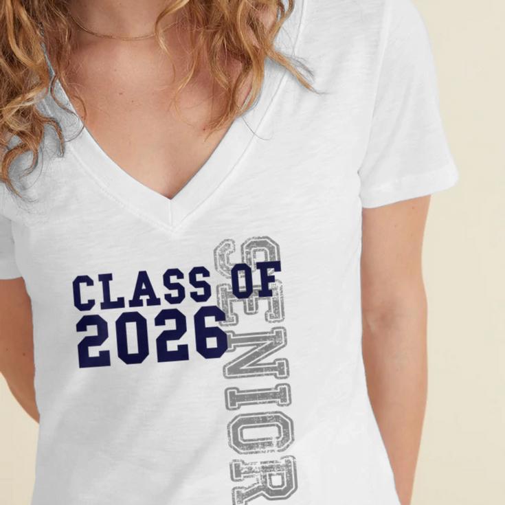 Senior Class Of 2026 Graduation Year High School & College Women's Jersey Short Sleeve Deep V-Neck Tshirt