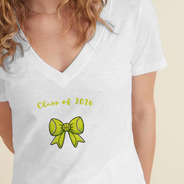Senior Class Of 2026 Tennis Coquette Bow Graduation Premium Women's Jersey Short Sleeve Deep V-Neck Tshirt