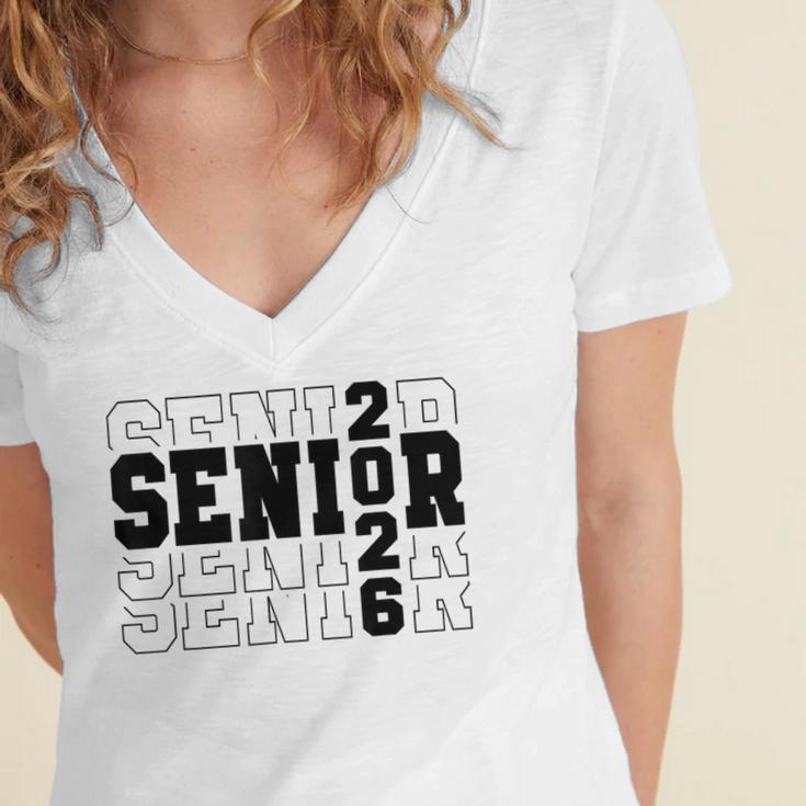 Senior Class Of 2026 Varsity Text Graduation Women's Jersey Short Sleeve Deep V-Neck Tshirt