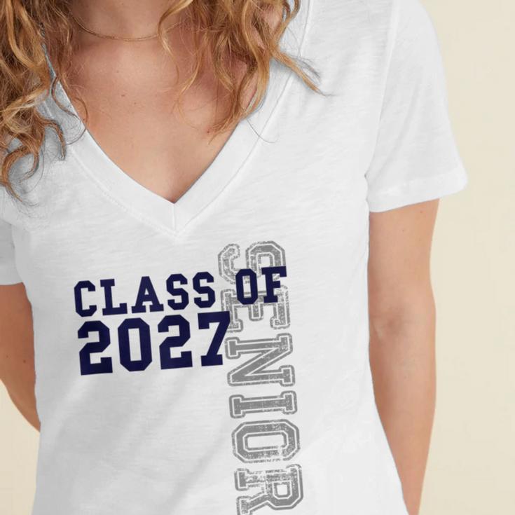 Senior Class Of 2027 Graduation Year High School & College Women's Jersey Short Sleeve Deep V-Neck Tshirt