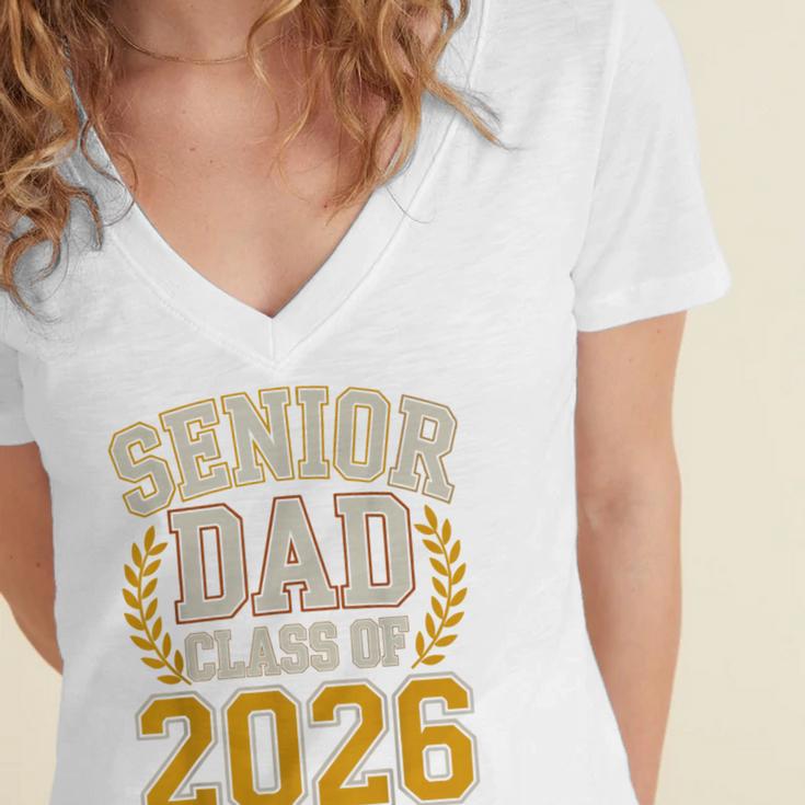 Senior Dad Class Of 2026 Purple Yellow Vintage Graduation Women's Jersey Short Sleeve Deep V-Neck Tshirt