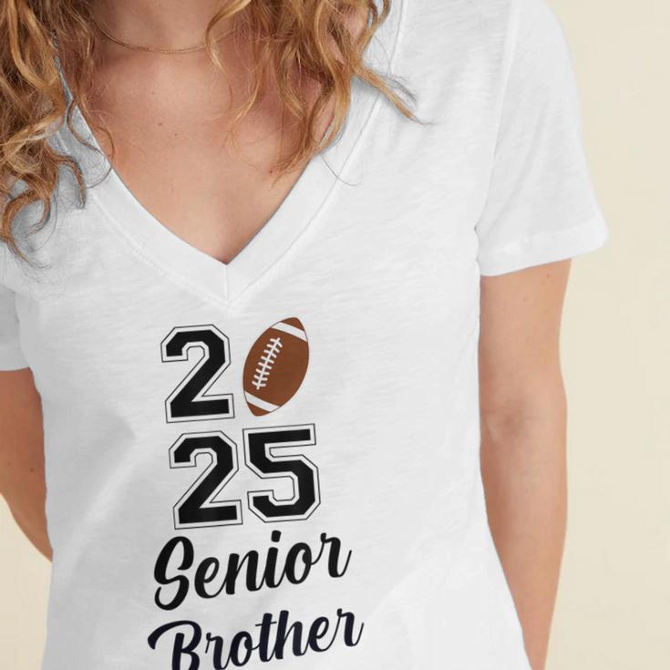 Senior Football Brother Class Of 2025 Graduation Graduate Women's Jersey Short Sleeve Deep V-Neck Tshirt
