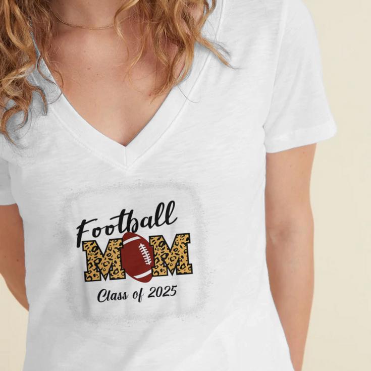 Senior Football Mom Class Of 2025 Graduation Graduate Women's Jersey Short Sleeve Deep V-Neck Tshirt