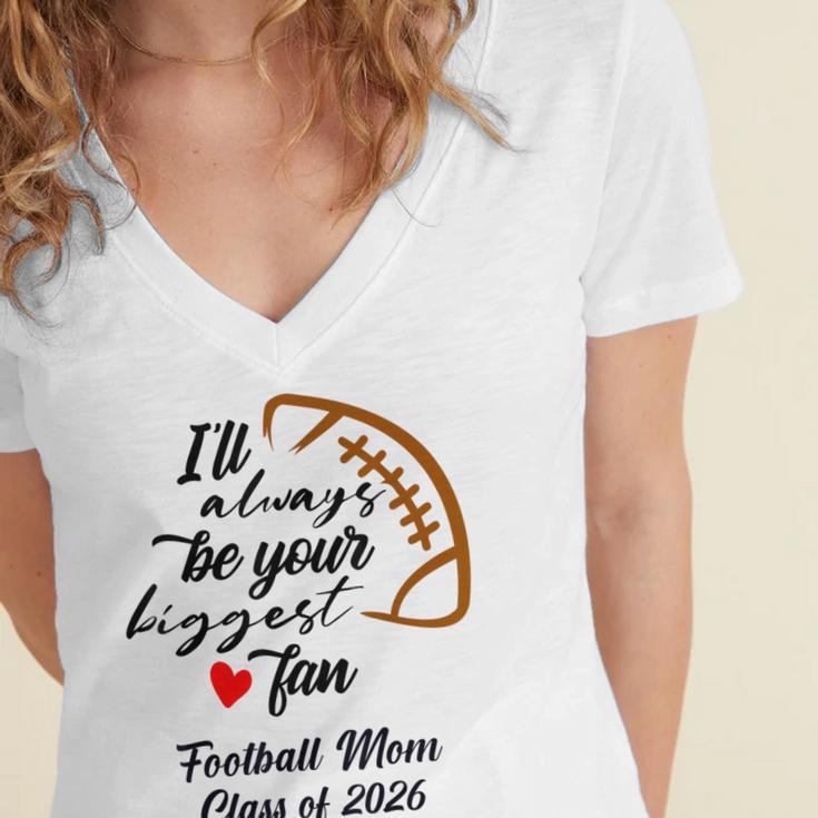 Senior Football Mom Class Of 2026 Graduation Graduate Women's Jersey Short Sleeve Deep V-Neck Tshirt