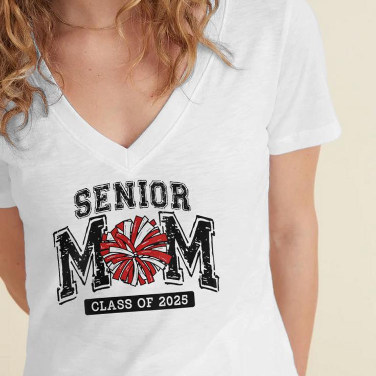 Senior Mom 2025 Cheer Mama Class Of 2025 Graduation Women's Jersey Short Sleeve Deep V-Neck Tshirt