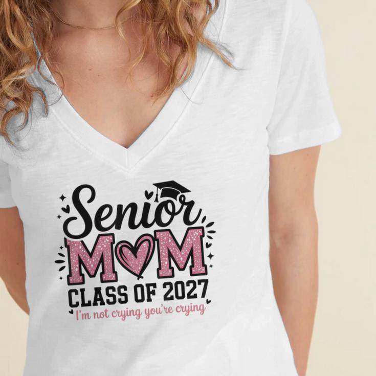 Senior Mom 2027 Class Of 2027 Graduation Proud Senior Mother Women's Jersey Short Sleeve Deep V-Neck Tshirt