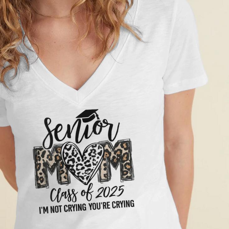 Senior Mom Class Of 2025 Senior Mama 2025 Leopard Graduation Women's Jersey Short Sleeve Deep V-Neck Tshirt