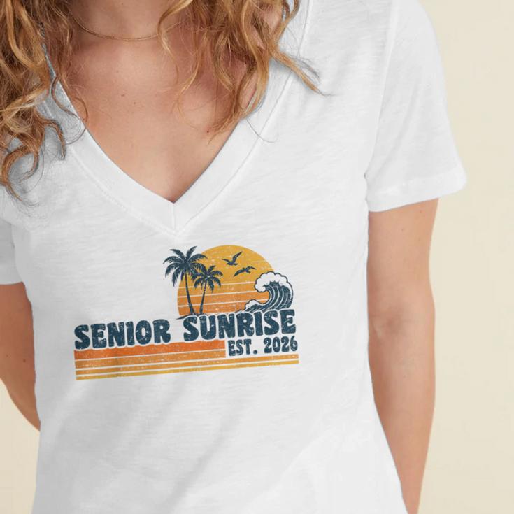 Senior Sunrise 2026 Graduation Cool Retro High School Women's Jersey Short Sleeve Deep V-Neck Tshirt