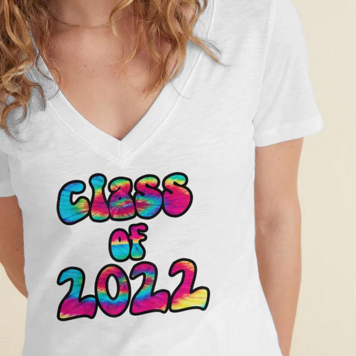 Senior Year 2022 Class Of 2022 Graduation Tie Dye Groovy Women's Jersey Short Sleeve Deep V-Neck Tshirt