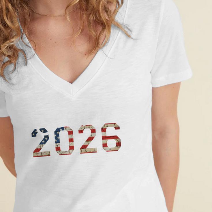 Senior Year 2026 American Flag USA Graduation Class Of 2026 Women's Jersey Short Sleeve Deep V-Neck Tshirt