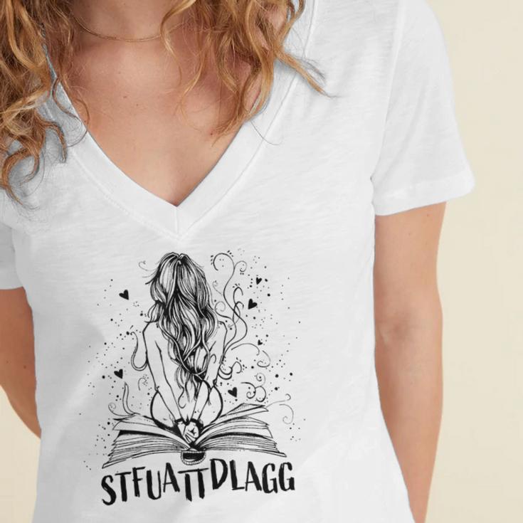 Sexy STFUATTDLAGG Hot Woman Reading Spicy Good Book Love Women's Jersey Short Sleeve Deep V-Neck Tshirt Sexy STFUATTDLAGG Hot Woman Reading Spicy Good Book Love Women's Jersey Short Sleeve Deep V-Neck Tshirt