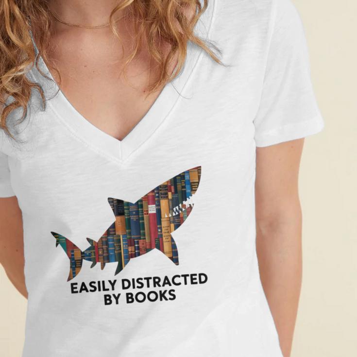 Shark Costume Teens Books Nerds Shark Stuffed Animal Sharks Women's Jersey Short Sleeve Deep V-Neck Tshirt Shark Costume Teens Books Nerds Shark Stuffed Animal Sharks Women's Jersey Short Sleeve Deep V-Neck Tshirt