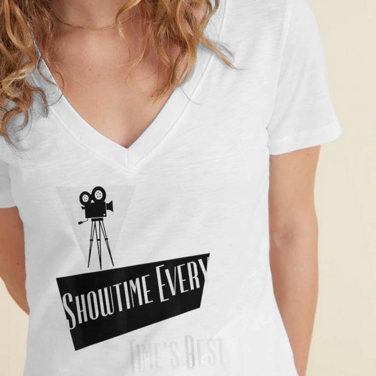 Showtime Every Moment Cinema Nostalgia Film Buff Humor Women's Jersey Short Sleeve Deep V-Neck Tshirt