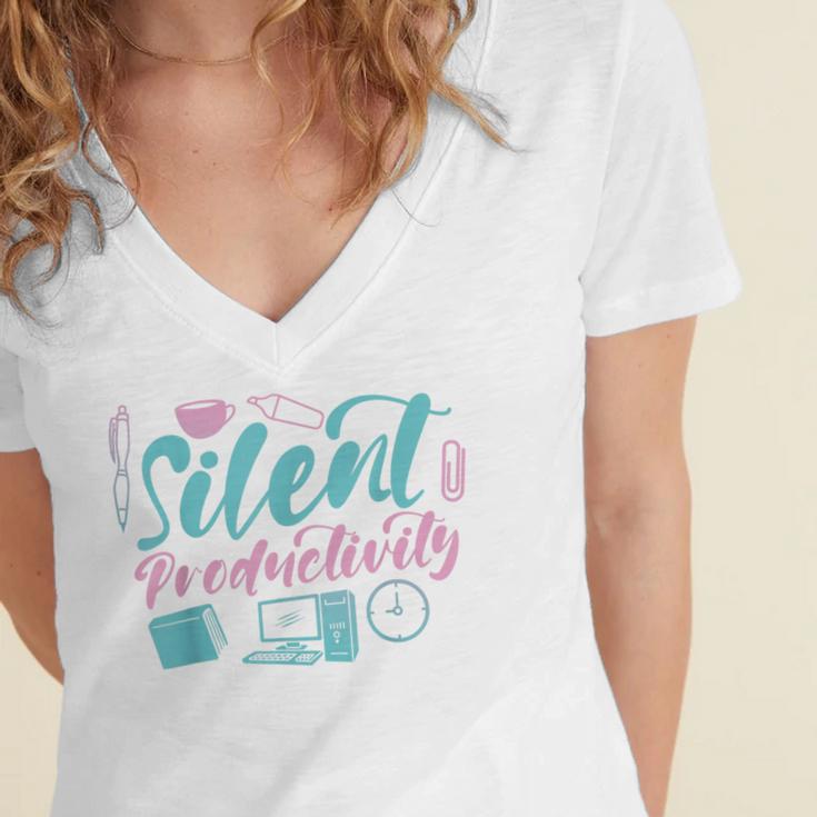 Silent Productivity Introvert Office Staff Secretary Admin Women's Jersey Short Sleeve Deep V-Neck Tshirt Silent Productivity Introvert Office Staff Secretary Admin Women's Jersey Short Sleeve Deep V-Neck Tshirt