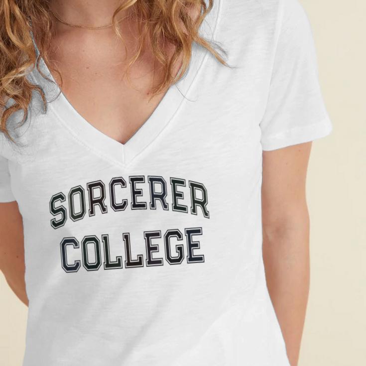 Silly Don'T Call Me SORCERER COLLEGE Introvert Sarcastic Women's Jersey Short Sleeve Deep V-Neck Tshirt