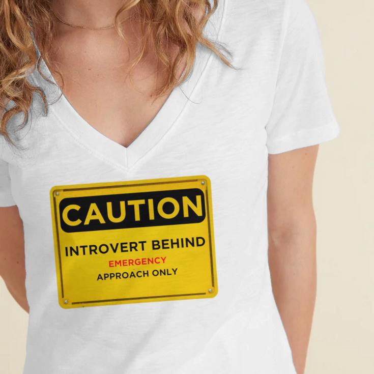 A Simple Yellow Warning Sign For Introvert Women's Jersey Short Sleeve Deep V-Neck Tshirt A Simple Yellow Warning Sign For Introvert Women's Jersey Short Sleeve Deep V-Neck Tshirt