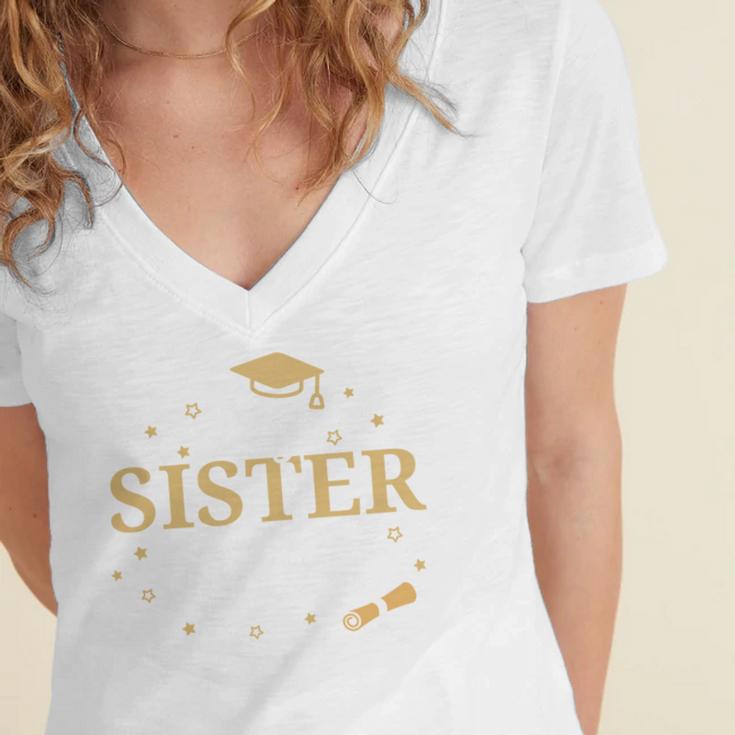 My Sister Did It Proud Class Senior Graduate Graduation Women's Jersey Short Sleeve Deep V-Neck Tshirt