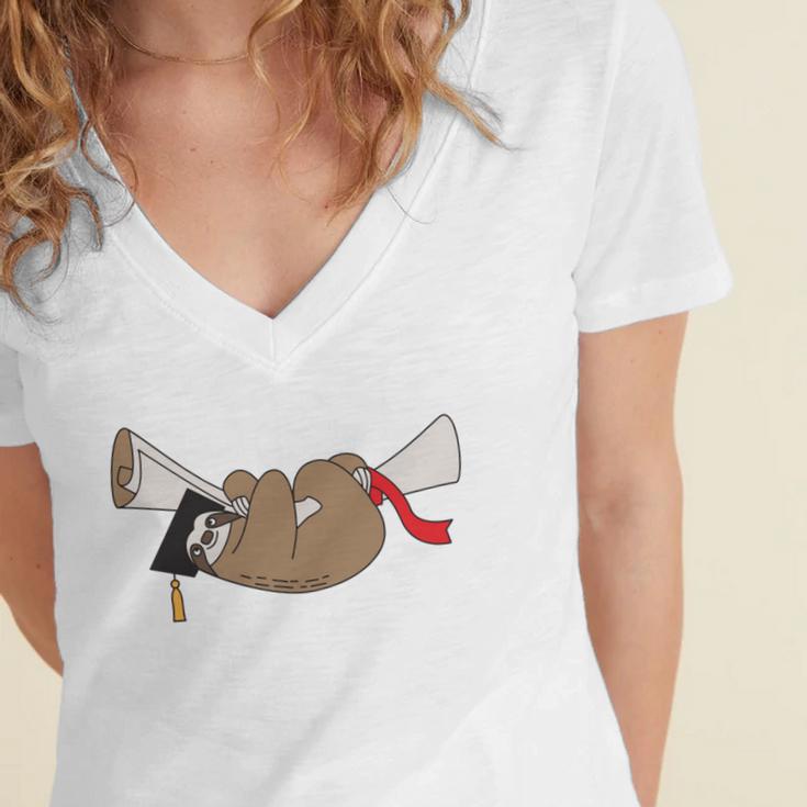 Sloth Graduation Shirt I Did It Diploma Grad Women's Jersey Short Sleeve Deep V-Neck Tshirt
