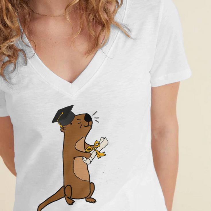 SmileteesGrad Cute Sea Otter Graduation T-Shirt Women's Jersey Short Sleeve Deep V-Neck Tshirt