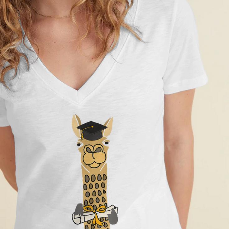 SmileteesGrad Llama Graduation T-Shirt Women's Jersey Short Sleeve Deep V-Neck Tshirt