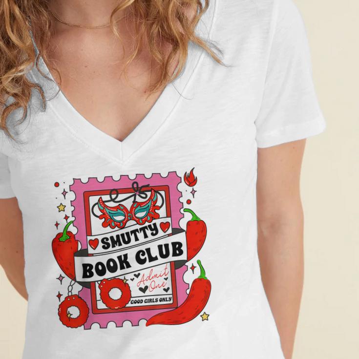 Smut Reader Smutty Vibes Spicy Romance Smutty Book Club Women's Jersey Short Sleeve Deep V-Neck Tshirt