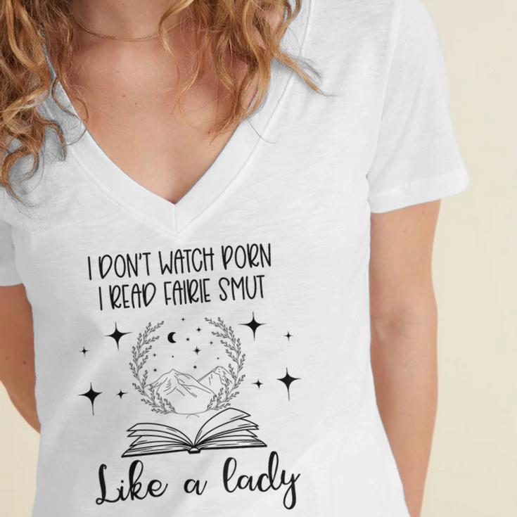 Smutty Book Lovers Romantasy Dark Fairy Tales Romance Reader I Dont Watch Porn Small Grey Women's Jersey Short Sleeve Deep V-Neck Tshirt Smutty Book Lovers Romantasy Dark Fairy Tales Romance Reader I Dont Watch Porn Small Grey Women's Jersey Short Sleeve Deep V-Neck Tshirt