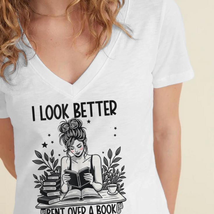 Smutty Spicy Book Smut Reader I Look Better Bent Over A Book Women's Jersey Short Sleeve Deep V-Neck Tshirt