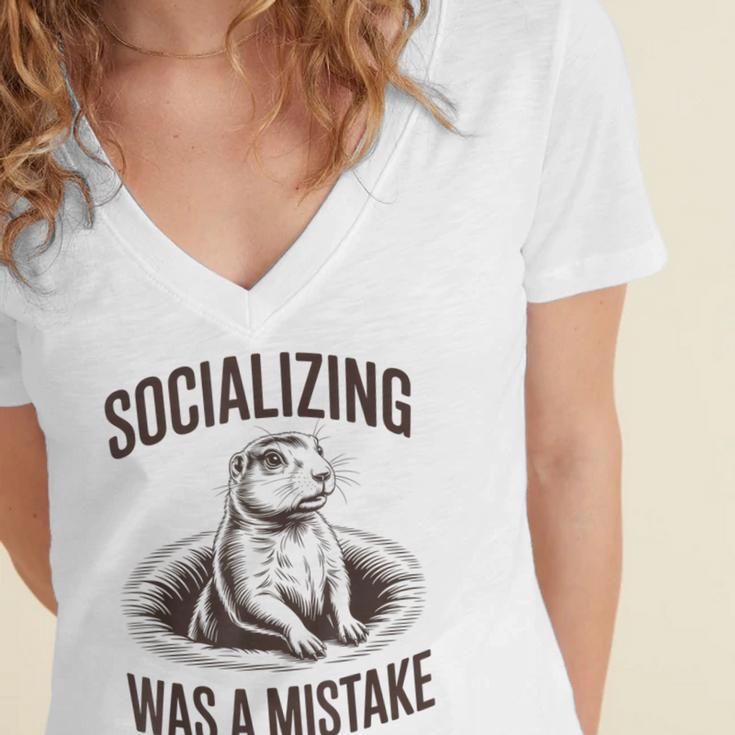 Socializing Was a Mistake Prairie Dog Introverts Humor Women's Jersey Short Sleeve Deep V-Neck Tshirt Socializing Was a Mistake Prairie Dog Introverts Humor Women's Jersey Short Sleeve Deep V-Neck Tshirt
