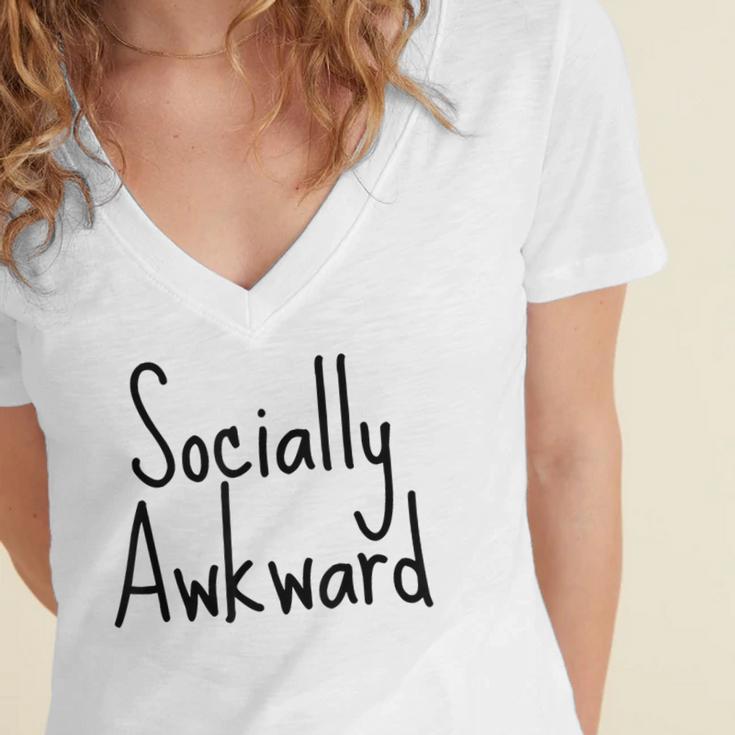 Socially Awkward Introvert Anxious Social Awkwardness Women's Jersey Short Sleeve Deep V-Neck Tshirt Socially Awkward Introvert Anxious Social Awkwardness Women's Jersey Short Sleeve Deep V-Neck Tshirt
