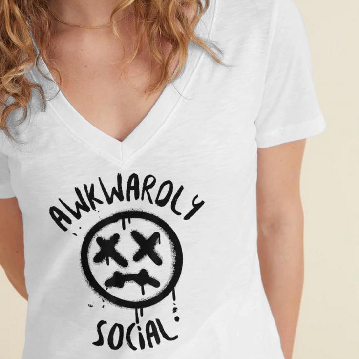 Socially Awkward Introvert Social Anxious Awkwardly Social Women's Jersey Short Sleeve Deep V-Neck Tshirt