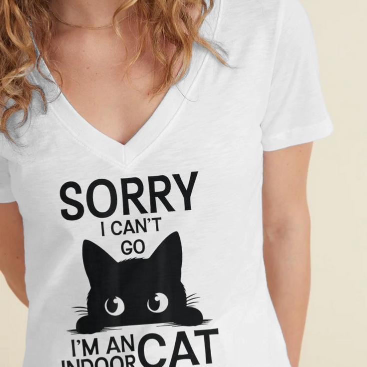 Sorry I Can't Go I'm An Indoor Cat Introvert Cats Women's Jersey Short Sleeve Deep V-Neck Tshirt