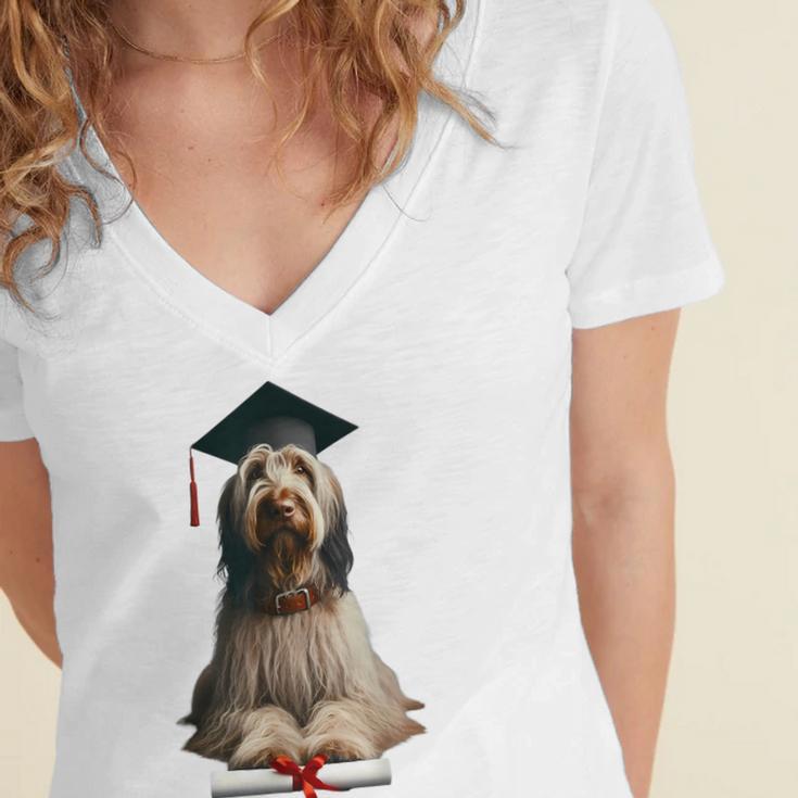 Spinone Italiano Dog Graduation Cap School Graduate Owner Men Women Kids Women's Jersey Short Sleeve Deep V-Neck Tshirt