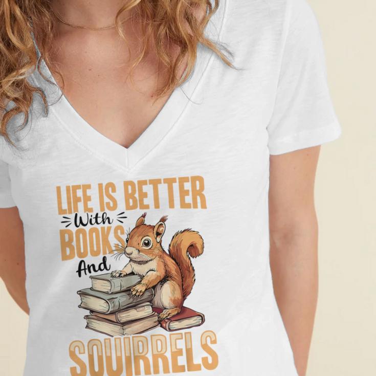 Squirrel Animal Life Is Better With Books And a Women's Jersey Short Sleeve Deep V-Neck Tshirt Squirrel Animal Life Is Better With Books And a Women's Jersey Short Sleeve Deep V-Neck Tshirt