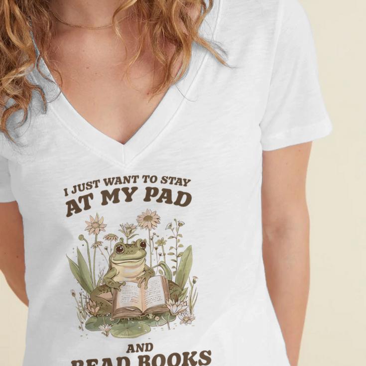 Stay At My Pad And Read Books Frog Introvert Reading Women's Jersey Short Sleeve Deep V-Neck Tshirt Stay At My Pad And Read Books Frog Introvert Reading Women's Jersey Short Sleeve Deep V-Neck Tshirt