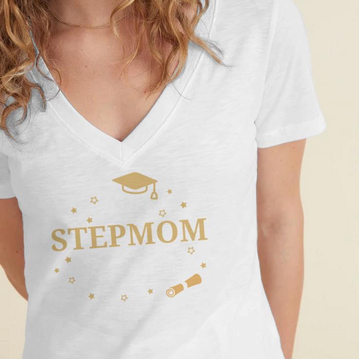 My Stepmom Did It Proud Class Senior Graduate Graduation Women's Jersey Short Sleeve Deep V-Neck Tshirt