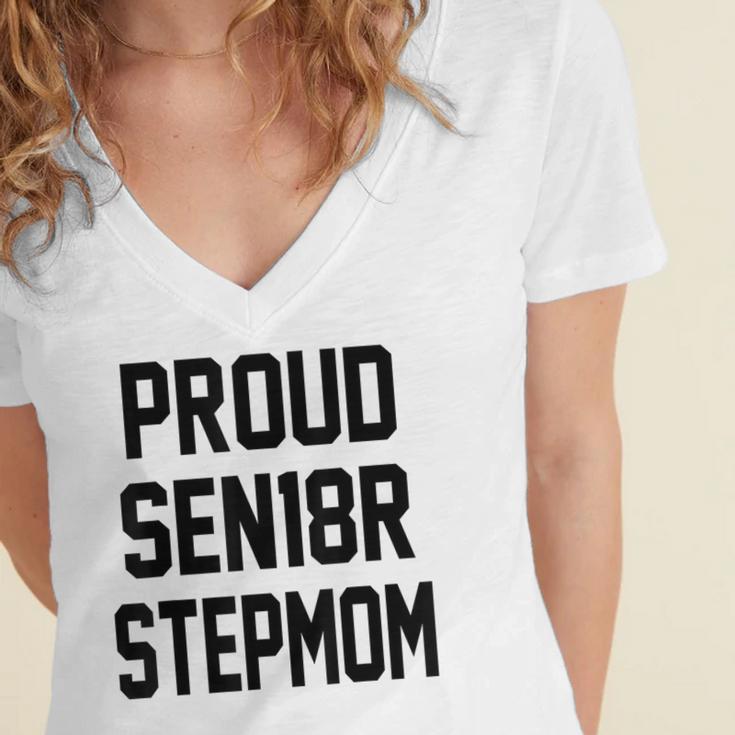 Stepmom Stepmother SEN18R Grad Senior Graduation Party Shirt Women's Jersey Short Sleeve Deep V-Neck Tshirt