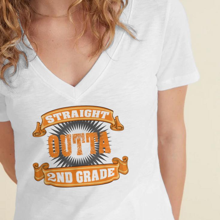 Straight Outta 2nd Grade Shirt Second Graduation Boys Girls Women's Jersey Short Sleeve Deep V-Neck Tshirt
