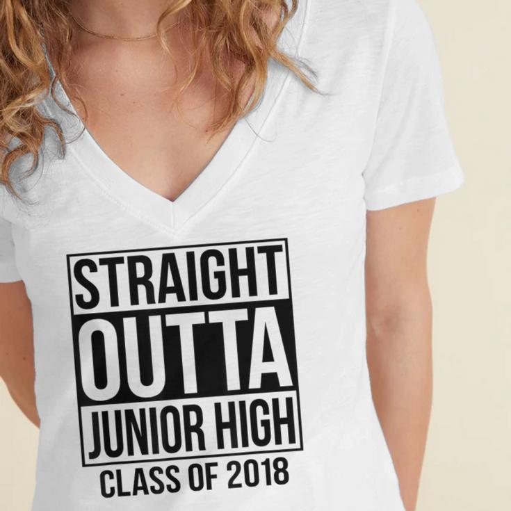 Straight Outta Junior High Graduation Class Of 2018 Women's Jersey Short Sleeve Deep V-Neck Tshirt
