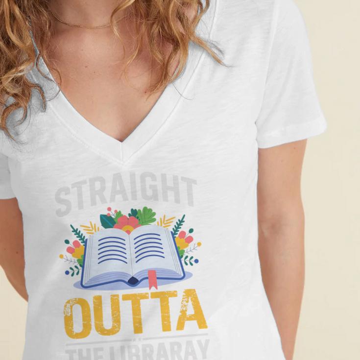 Straight Outta The Library Book Lover Men Women Premium Tri-Blend Women's Jersey Short Sleeve Deep V-Neck Tshirt