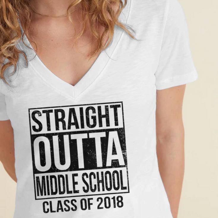 Straight Outta Middle School Graduation Women's Jersey Short Sleeve Deep V-Neck Tshirt