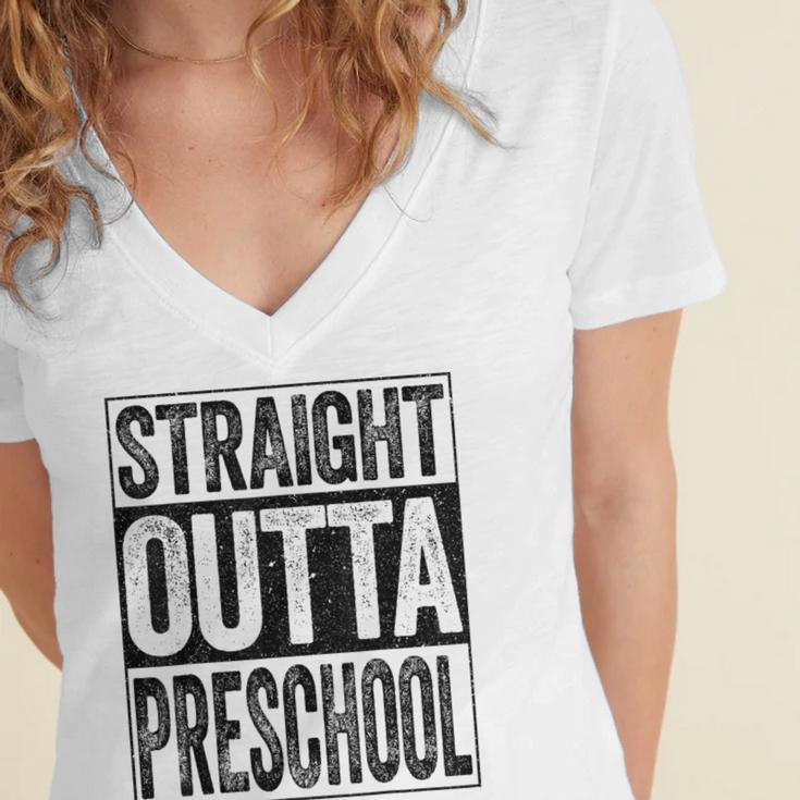 Straight Outta Preschool Shirt Boy Girl Graduation Women's Jersey Short Sleeve Deep V-Neck Tshirt