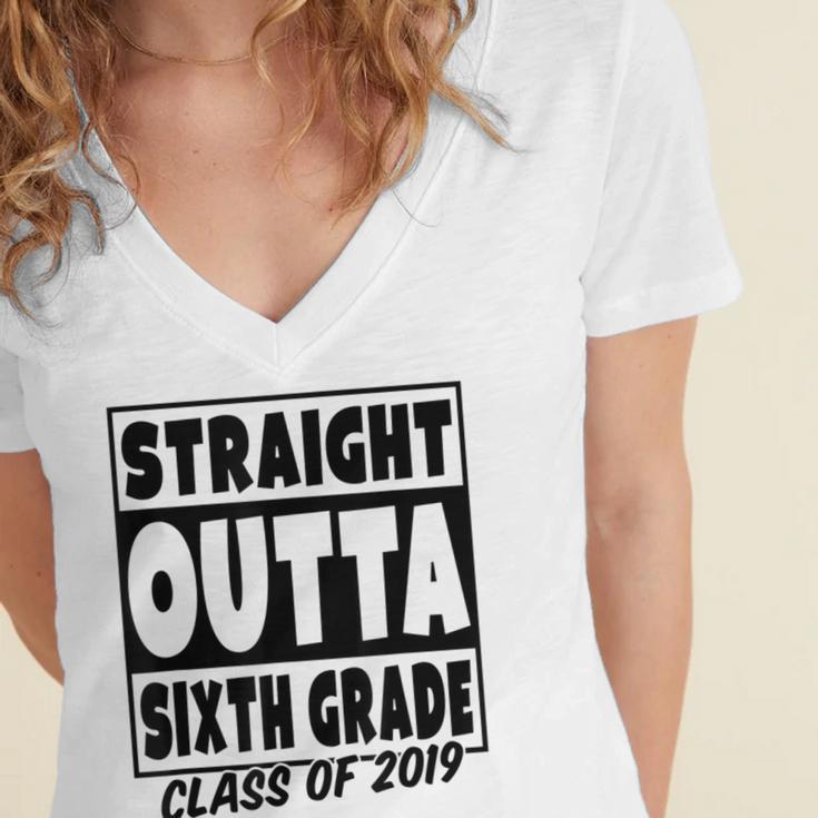 Straight Outta Sixth Grade Class Of 2019 Graduation Women's Jersey Short Sleeve Deep V-Neck Tshirt
